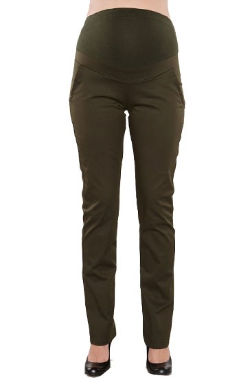 Over-Belly Slim Twill Maternity Pants (Dark Olive)