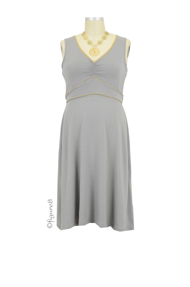 Cora Nursing Dress (Dusk with Gold Piping)