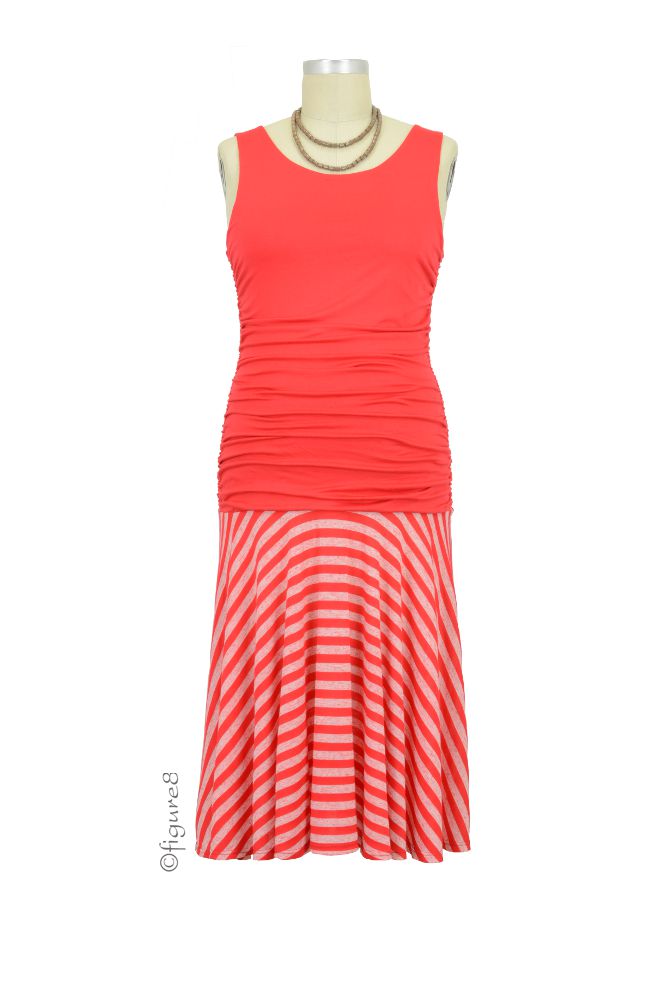 Holly Ruched Maternity Dress (Red/Red Stripes)