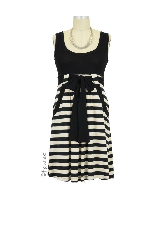 Grace Lee Maternity Dress (Black & Cream Stripes)