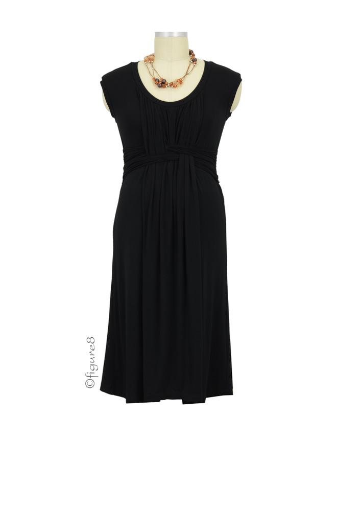 Arianna Bamboo Basket Weave Nursing Dress (Black)