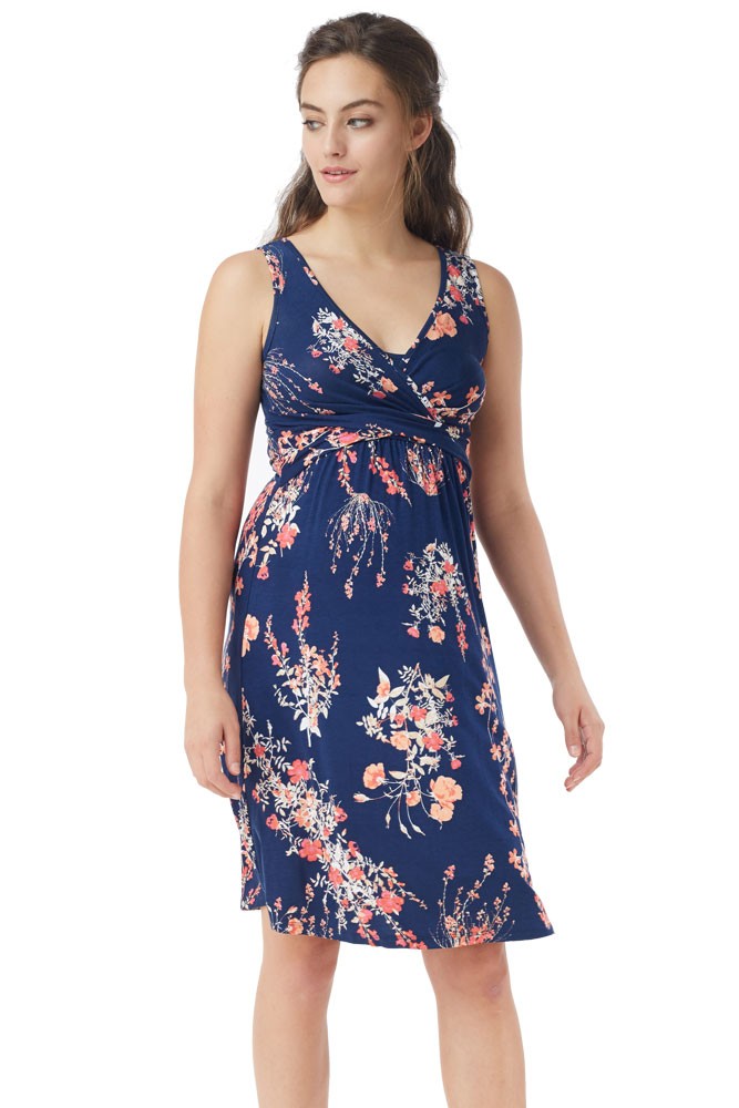 Ava Sleeveless Wrap Maternity & Nursing Dress (Floral Wild Blossom)