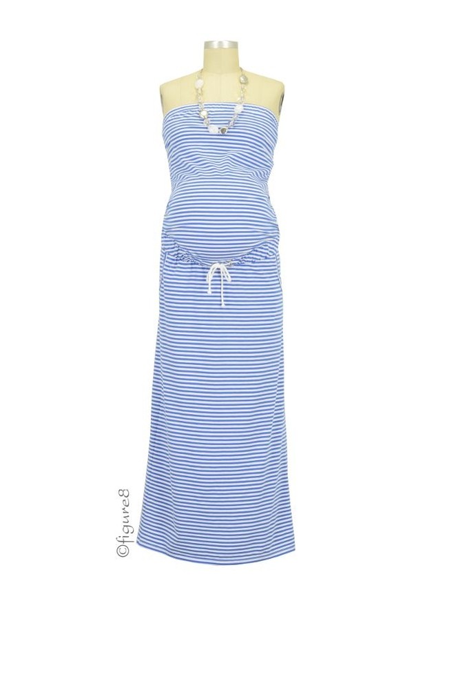 Erin Long Comfy Tube Maternity Dress (White/Blue)