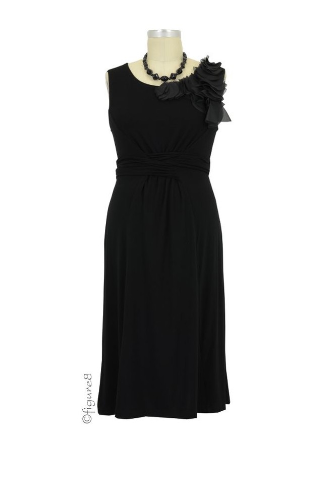 Fleur Bamboo Shoulder Enhanced Maternity Dress (Black)