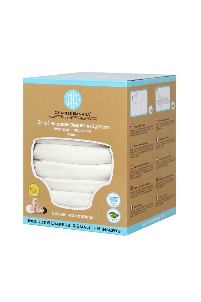 Charlie Banana® 2-in-1 Newborn Diapers - 6 Pack (White)