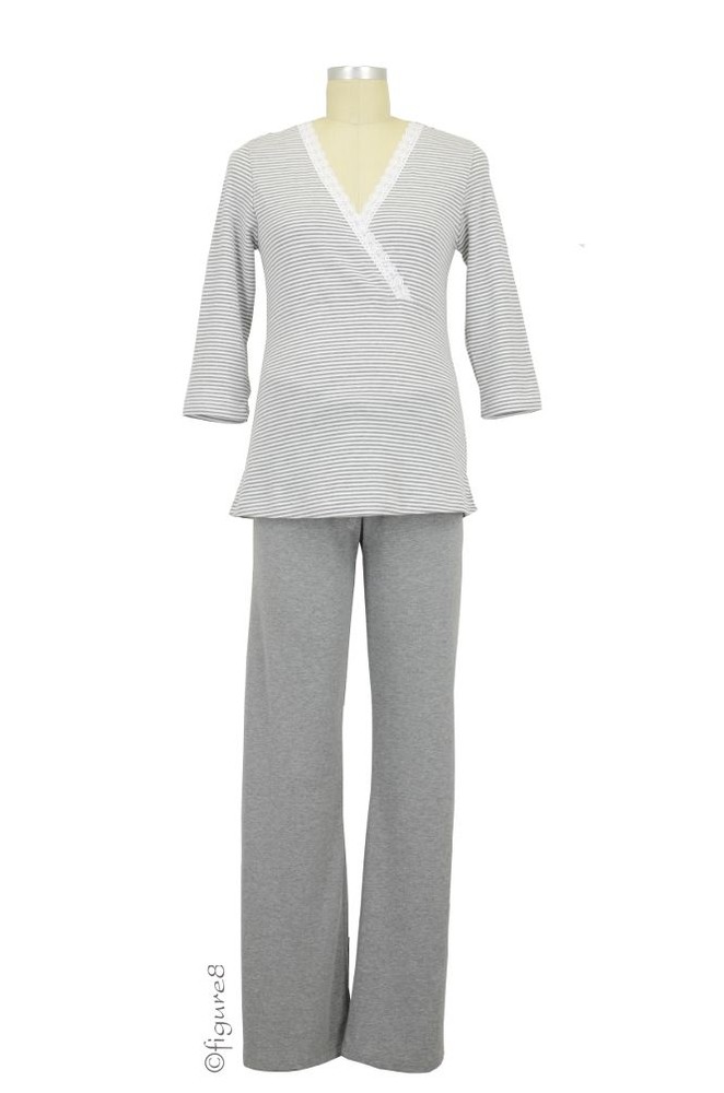 Henrieke Nursing Pajama (Grey & White Stripe)