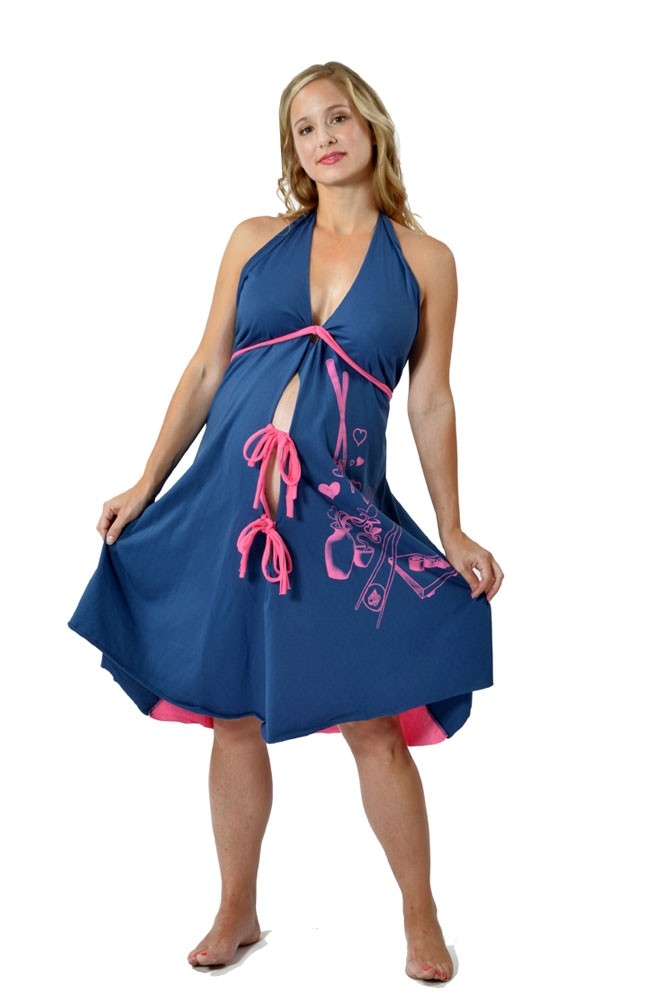 Pretty Pushers Cotton Jersey Labor Gown I Dream Of Sushi (Navy and Pink)