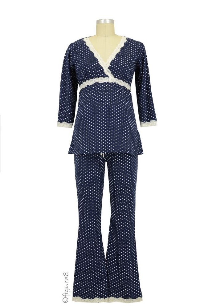 Belabumbum Dottie Kimono Nursing Tunic & Pant Set (Navy Dot)