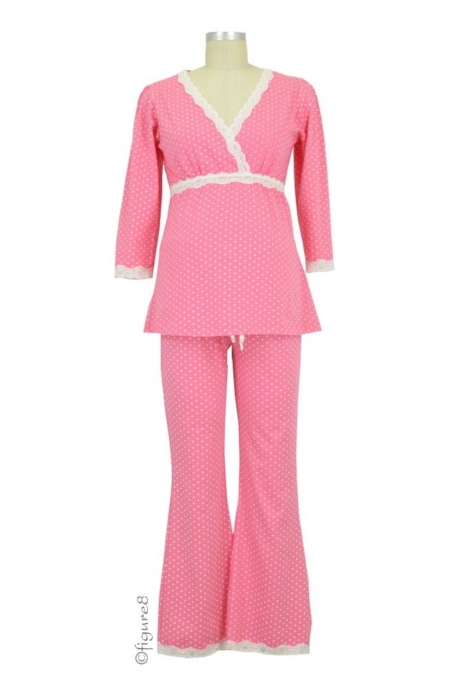 Dottie Kimono Nursing Tunic & Pant Set (Cerise Dot)
