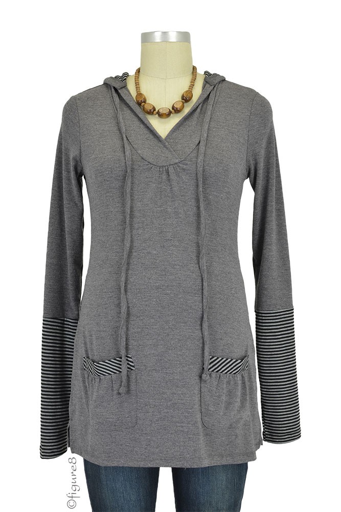 Riley Nursing Hoodie (Heather Charcoal with Stripes)