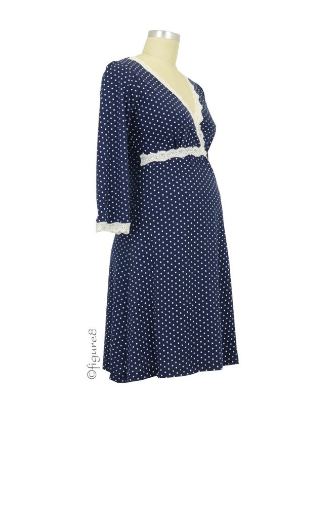 Belabumbum Dottie Kimono Nursing Gown in Navy Dot