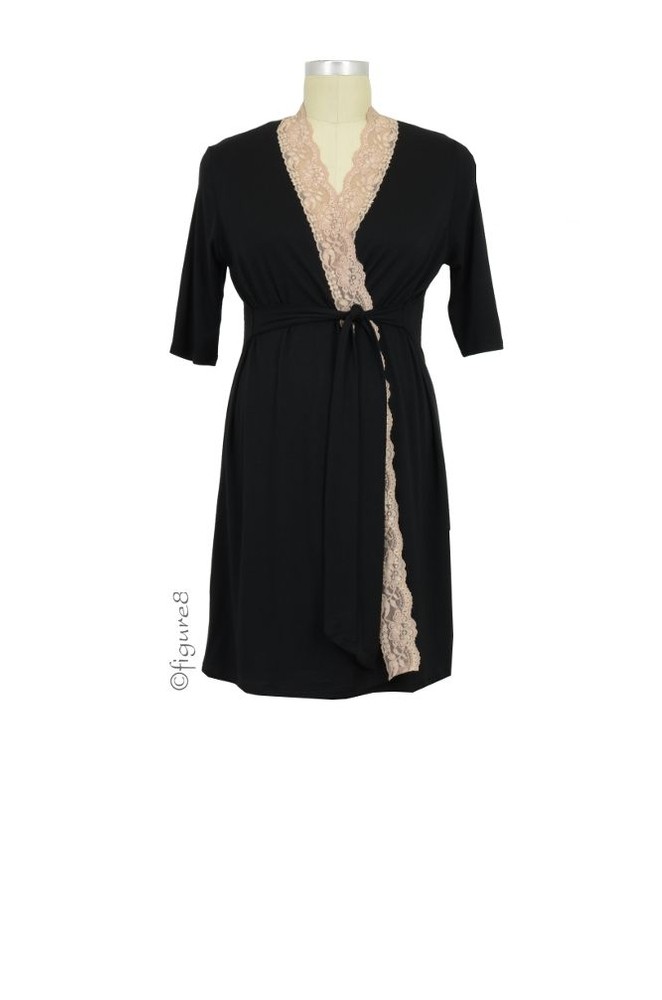 Emma Lace Trim Robe (Black/Cream Lace)