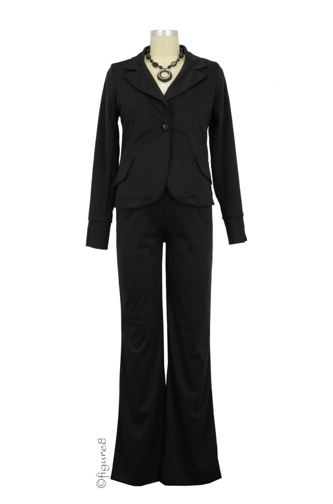 Clara Ponte 2-Piece Maternity Jacket & Pant Suit (Black Ponte)