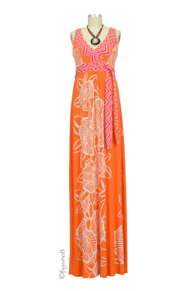 Emma Maxi Maternity Dress (Orange & Pink Floral)