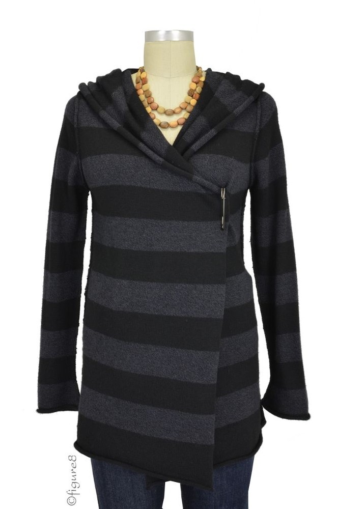 Thea Hooded Wool Cardigan (Black & Charcoal)