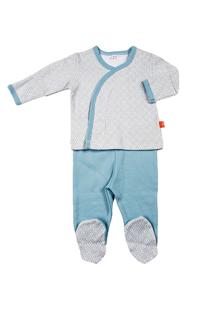 Magnificent Baby Boy's L/S Kimono & Pant Set (Blue Mod Dot)