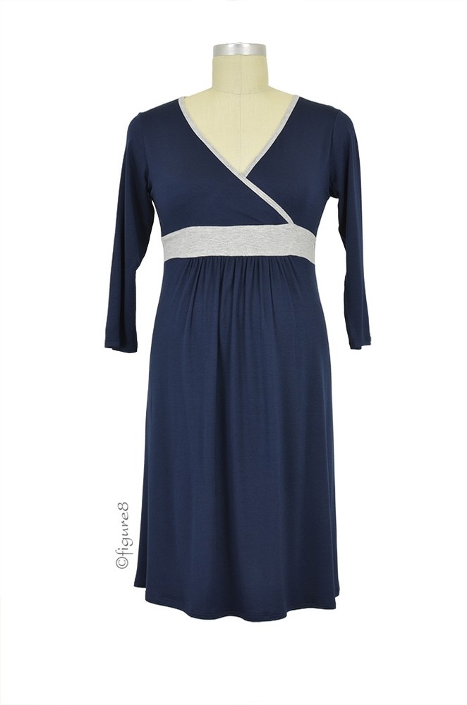Baju Mama Jane Modal Nursing Night Dress (Navy/Heather Grey)