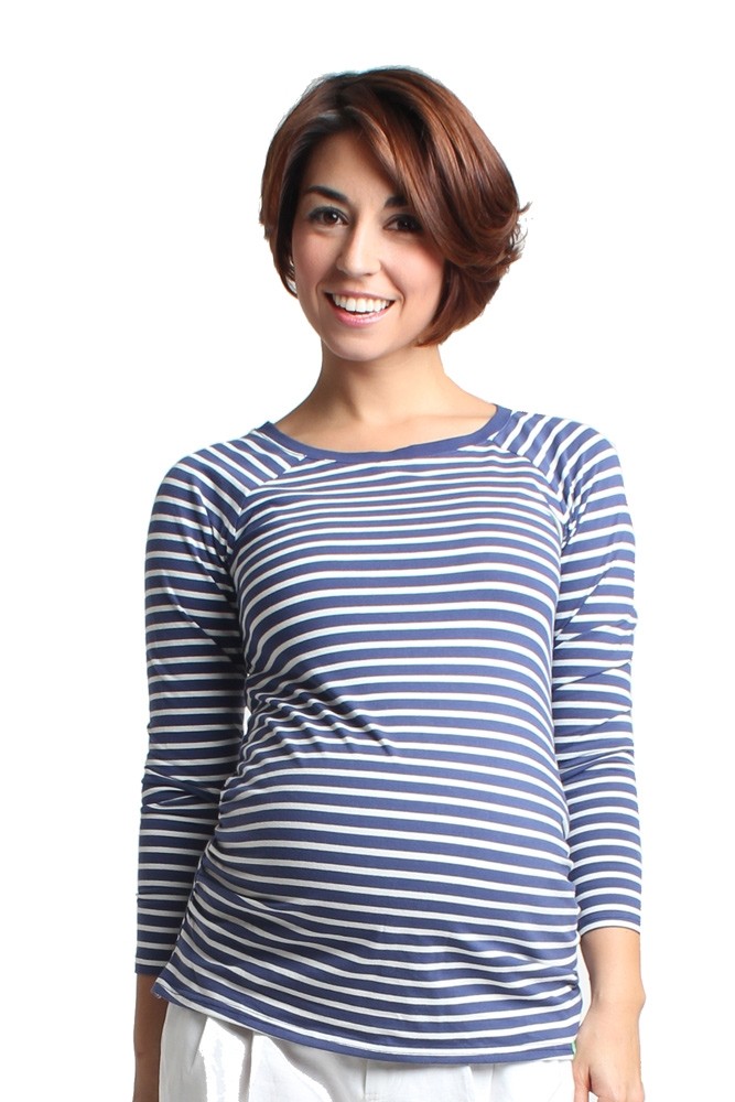 Miel Roundneck Long Sleeve Maternity Tee (Navy Stripe)