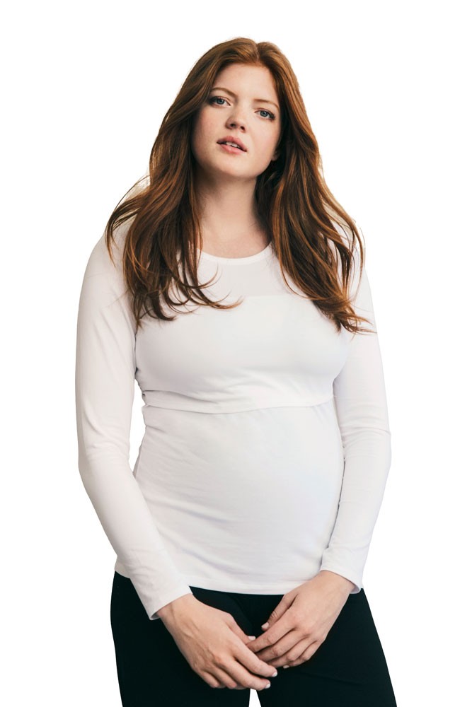 Boob Design Classic Organic Long Sleeve Maternity & Nursing Top (White)