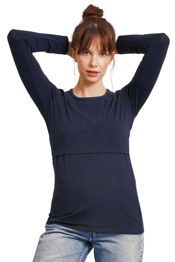 Boob Design Classic Organic Long Sleeve Maternity & Nursing Top (Midnight Blue)