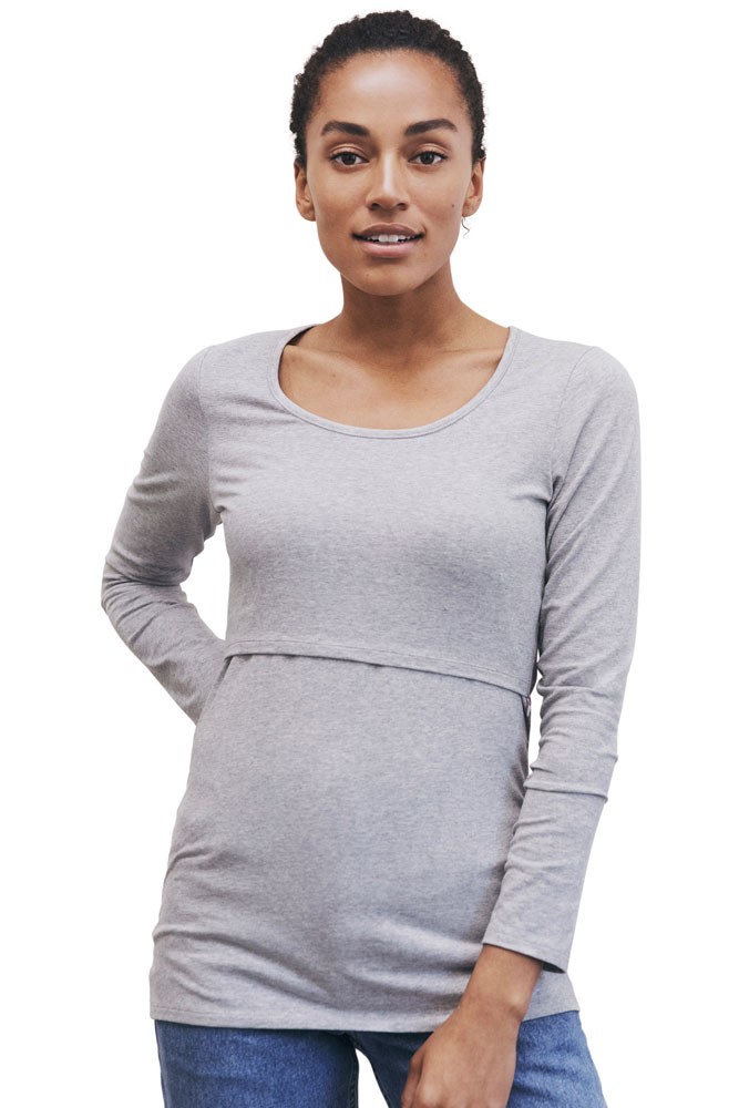Boob Design Classic Organic Long Sleeve Maternity & Nursing Top (Grey Melange)