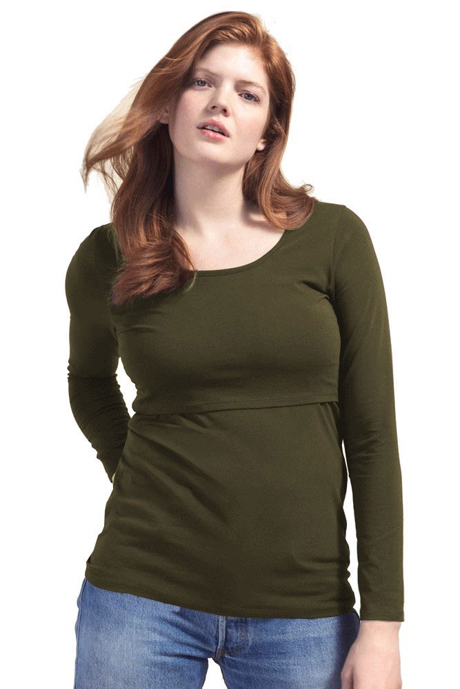 Boob Design Classic Organic Long Sleeve Maternity & Nursing Top (Forest Green)