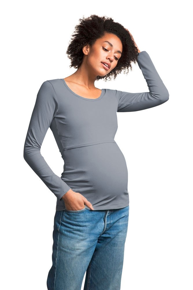 Boob Design Classic Organic Long Sleeve Maternity & Nursing Top (Smoke)