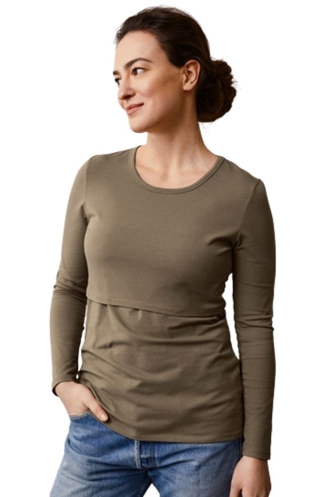 Boob Design Classic Organic Long Sleeve Maternity & Nursing Top (Green Khaki)