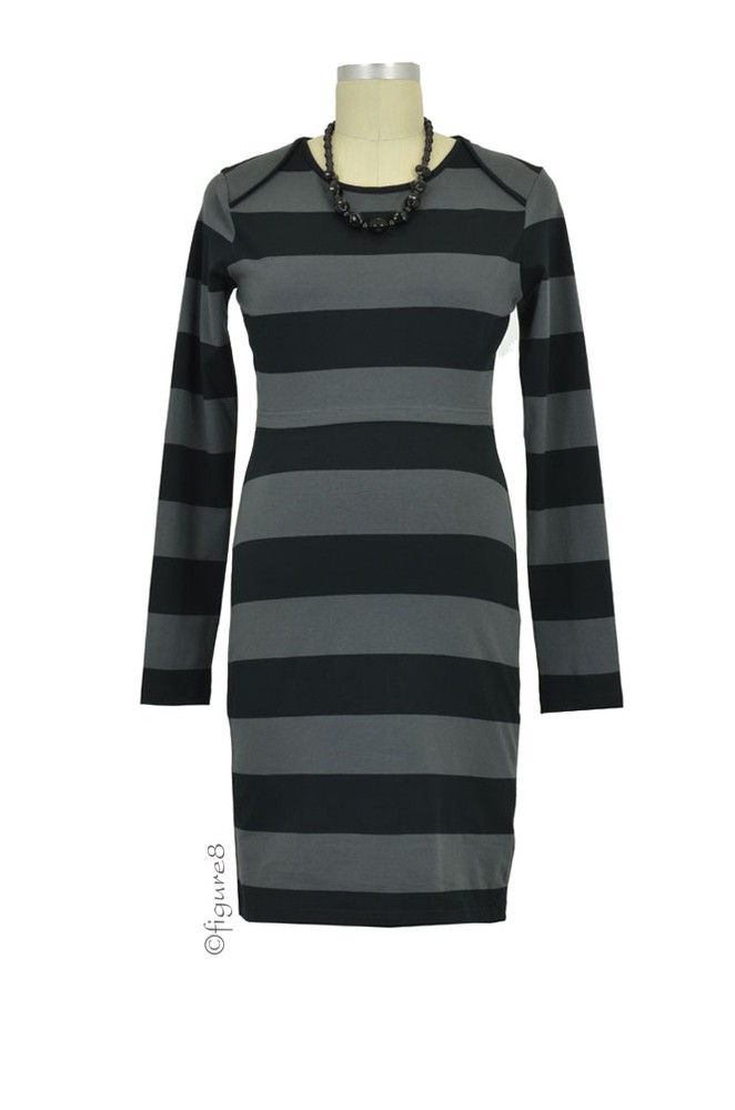Olivia Nursing Dress (Charcoal & Black Stripes)