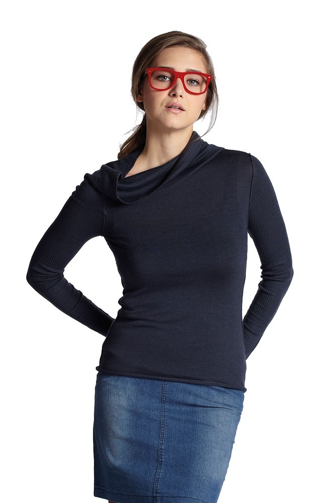 Asymmetric Cowlneck Wool Nursing Sweater (Phantom Blue)