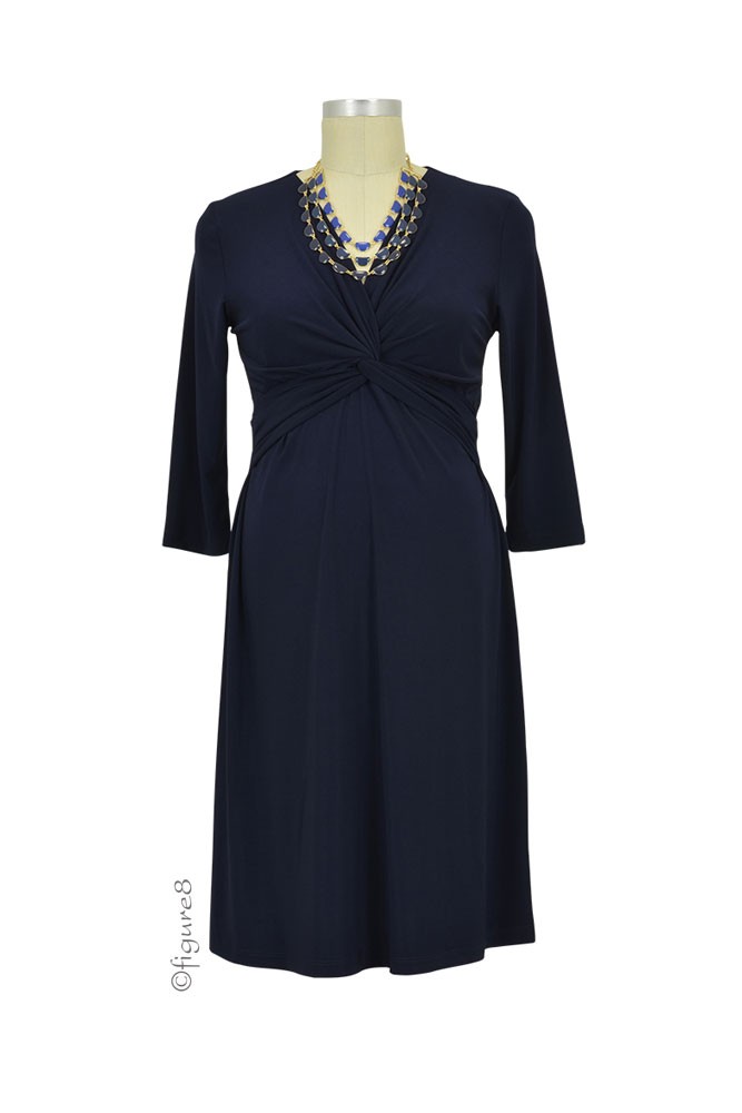 Gia Luxe Twisty 3/4 Sleeve Nursing Dress (Navy)