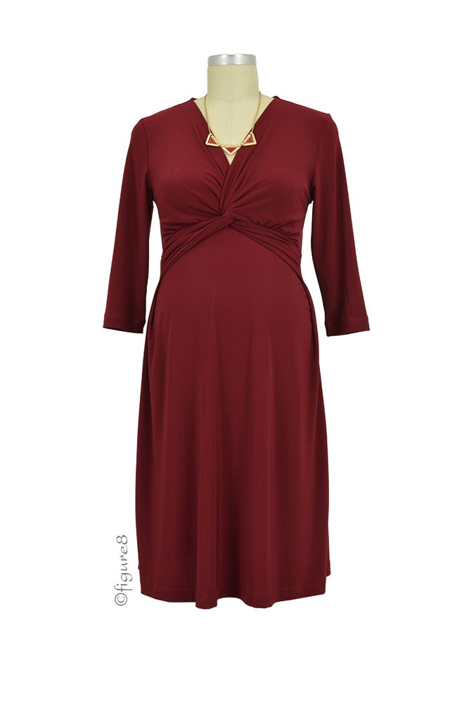Gia Luxe Twisty 3/4 Sleeve Nursing Dress (Burgundy)
