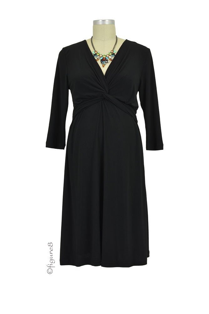 Gia Luxe Twisty 3/4 Sleeve Maternity & Nursing Dress (Black)