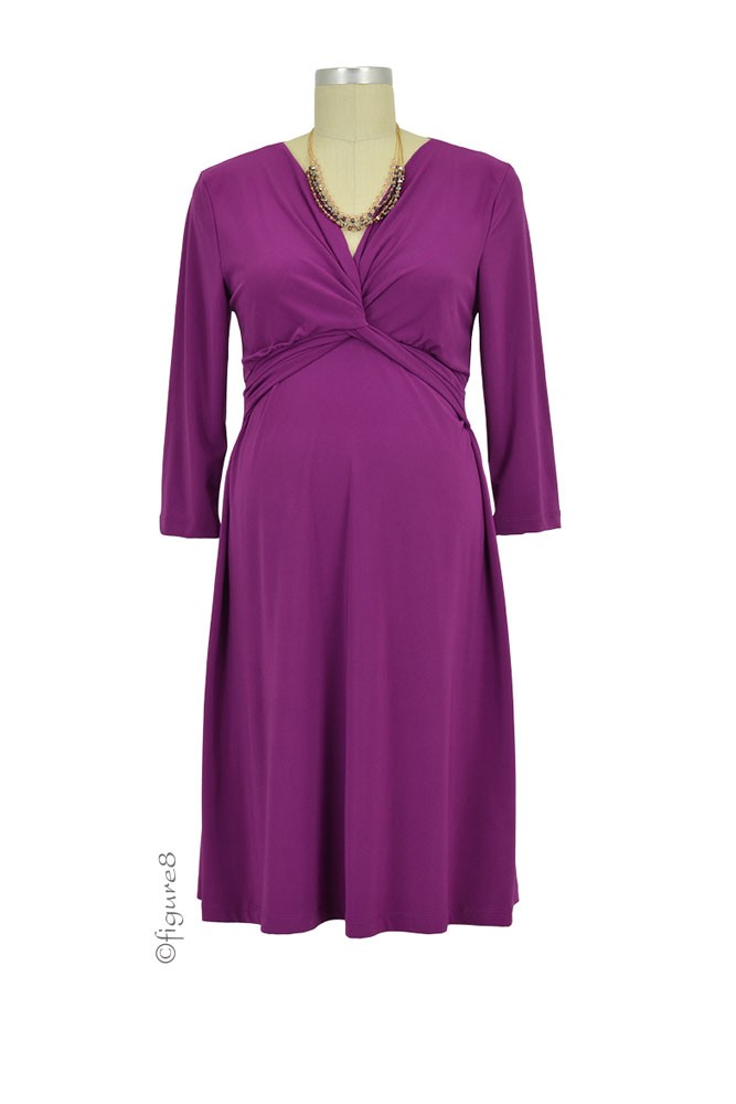 Gia Luxe Twisty 3/4 Sleeve Maternity & Nursing Dress (Purple)