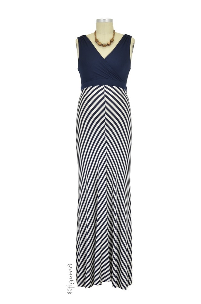 Baju Mama Tiffany Colorblock Stripes Maternity Dress (Navy & White Stripes)