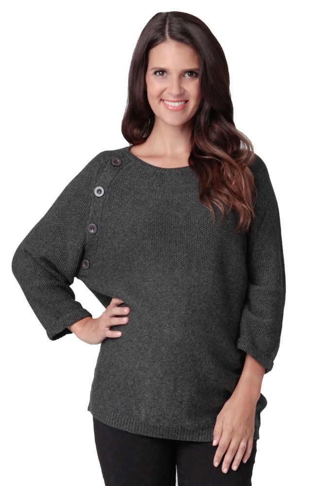 Raglan Button Nursing Sweater (Dark Charcoal)