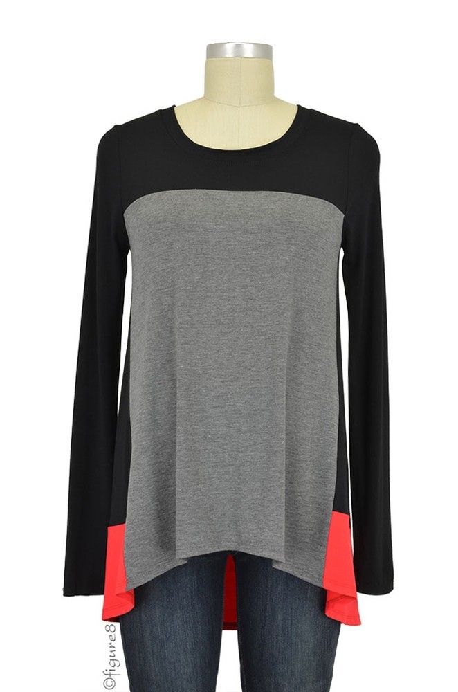 Dena Colorblock Long Sleeve Maternity Top (Black, Charcoal, & Red)
