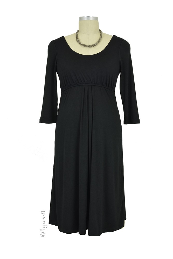 Ying 3/4 Sleeve Nursing Dress (Black)