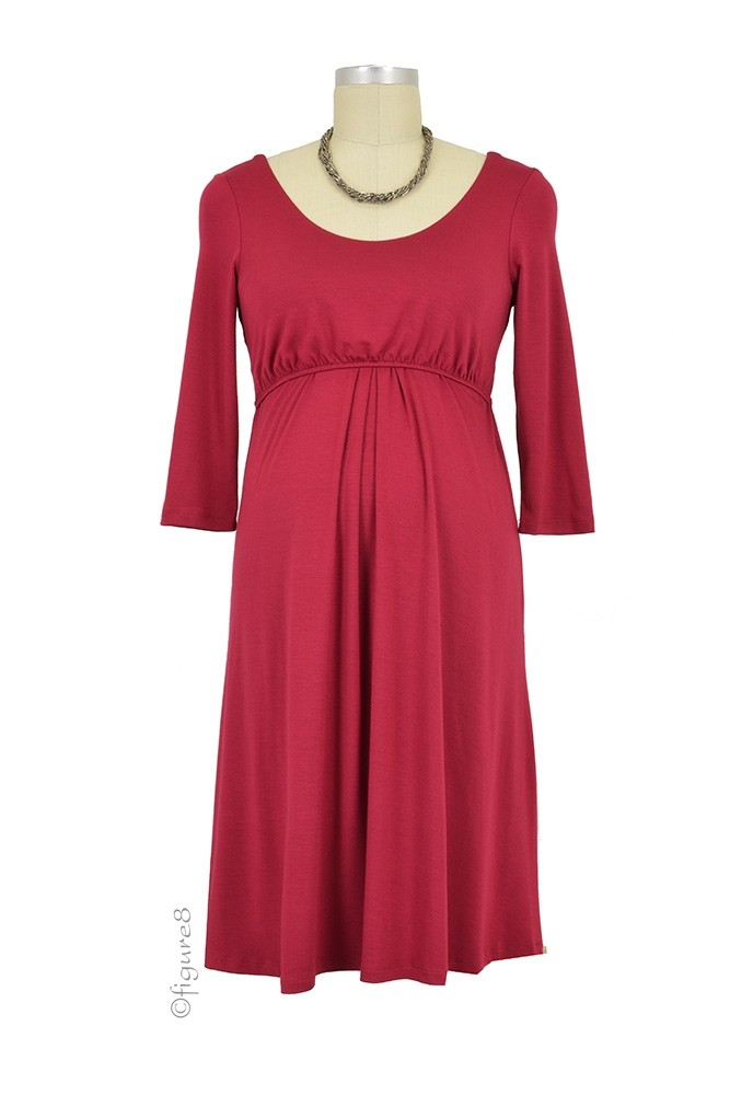 Ying 3/4 Sleeve Nursing Dress (Burgundy)