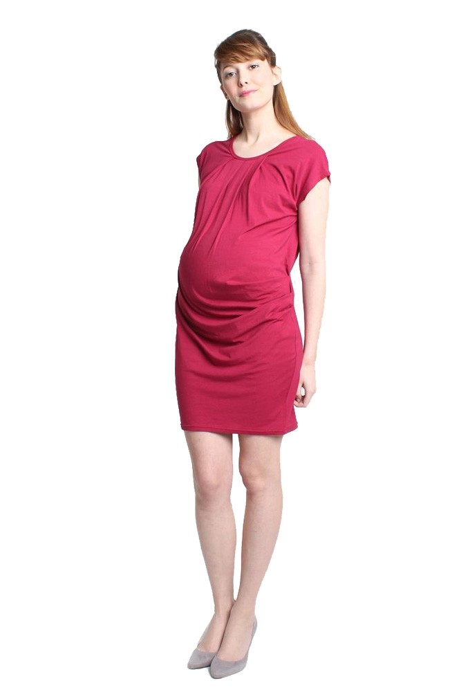 Spring Maternity Natalia Kimono Pleats Bamboo Maternity Dress (Red)