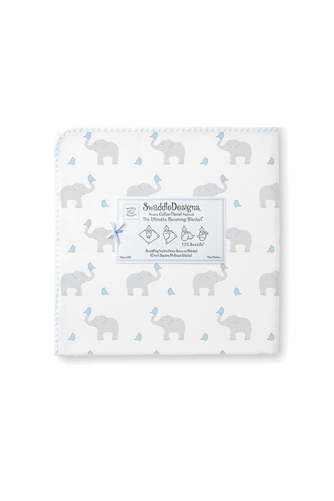 Swaddle Designs Ultimate Receiving Blanket - Elephants & Chickies (Morning Sky)