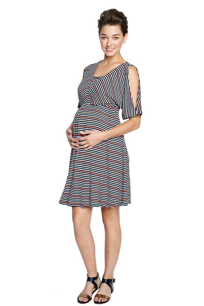 Celia Split-Sleeve Nursing Dress (Candy Stripes)