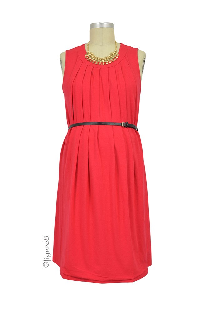 Spring Maternity Liv Pleated Nursing Dress (Red)