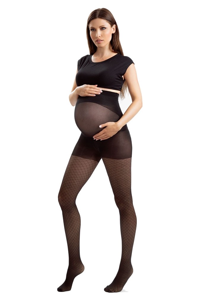 Blanqi Bodystyler Belly Support Band Sheer Maternity Pantyhose (Black Fishnet)