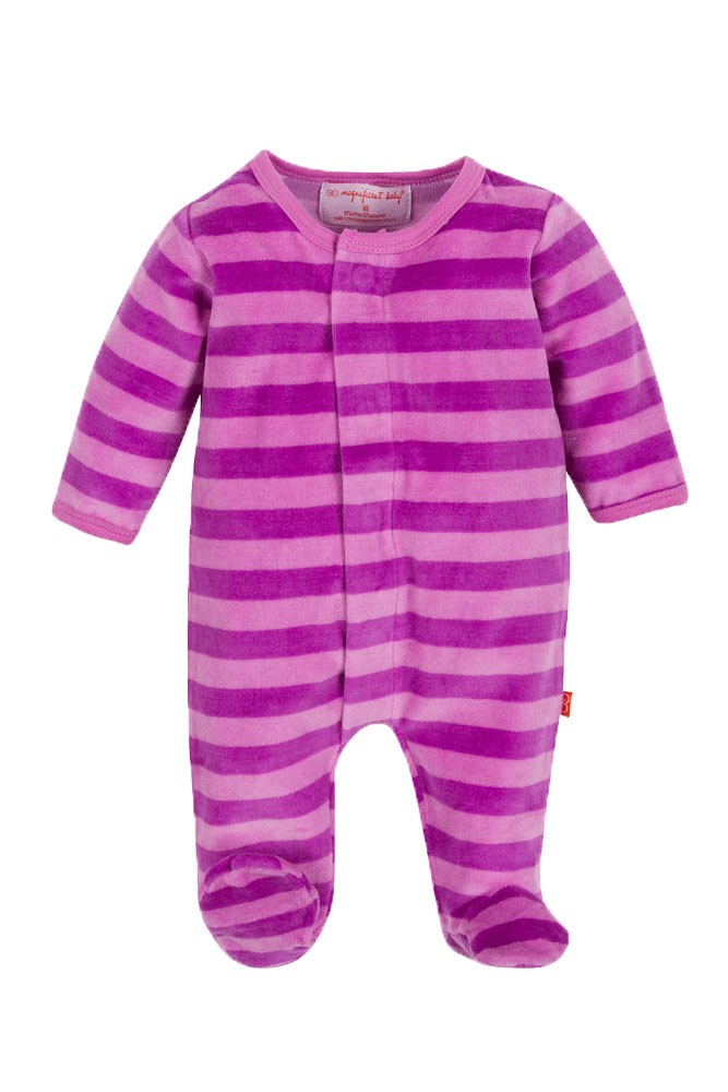 Magnificent Baby Girl's Velour Footie (Pink/Lavender Stripes)