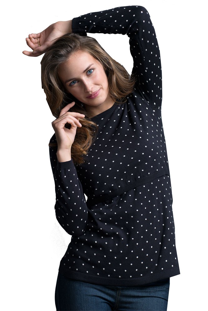 Boob Design Organic Knitted Maternity & Nursing Sweater with Dots (Black/Off White Dot)