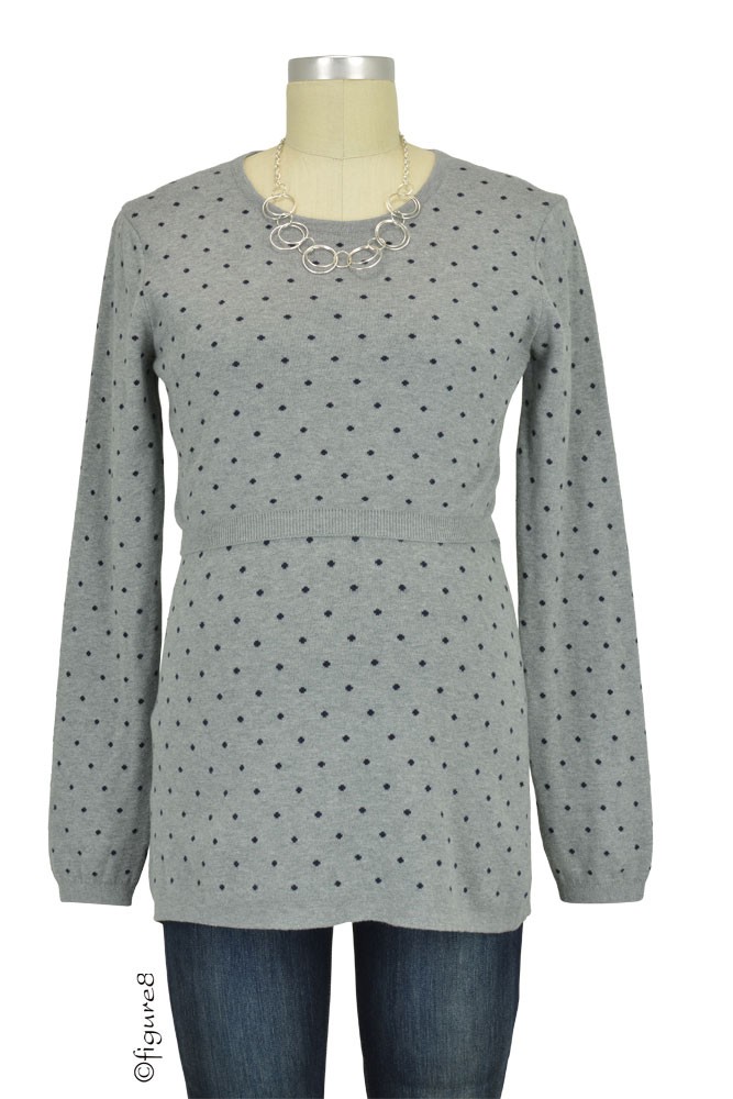 Boob Design Organic Knitted Nursing Sweater with Dots (Grey Melange & Ink Blue Dots)