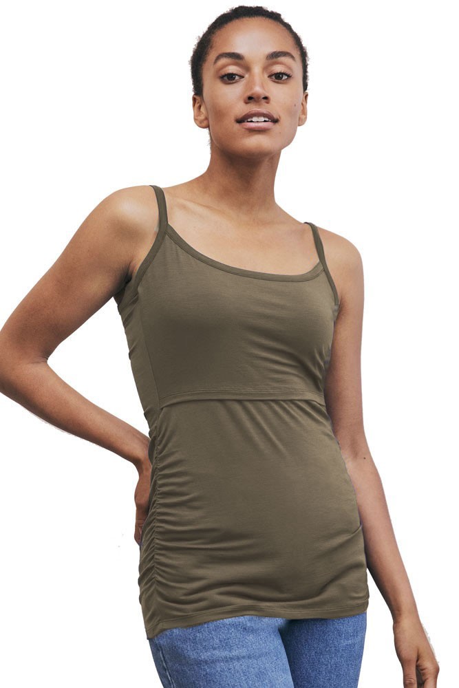 Boob Design Flatter Me Ruched Maternity & Nursing Singlet (Dusty Olive)