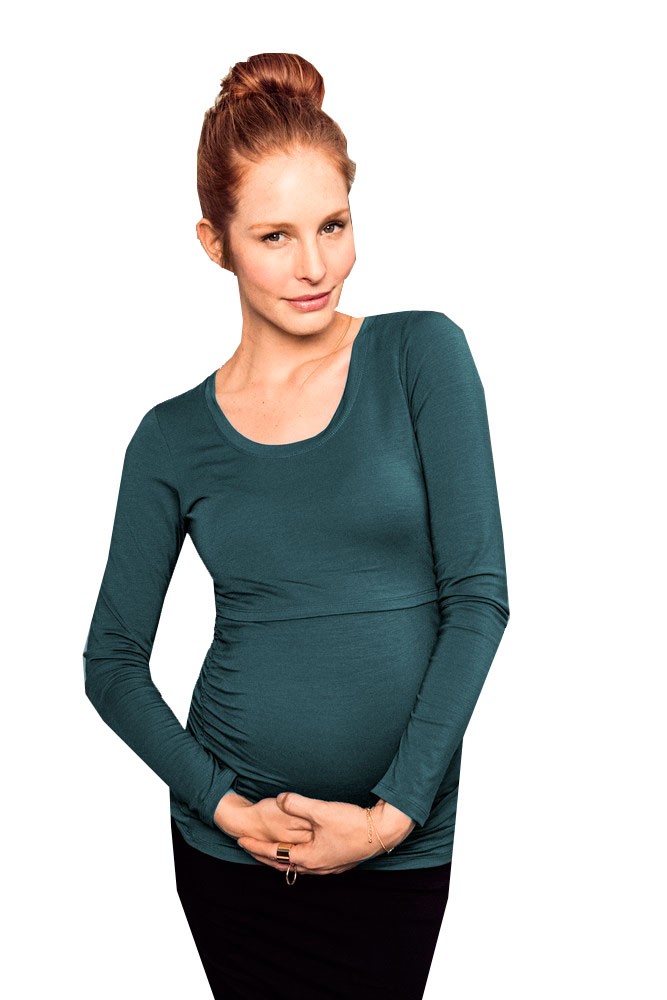 Boob Design Flatter Me Ruched Long Sleeve Maternity & Nursing Top (Teal)