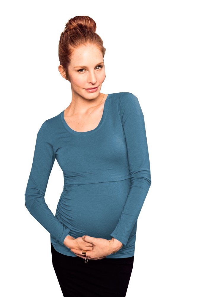 Boob Design Flatter Me Ruched Long Sleeve Maternity & Nursing Top (Blue Lake)